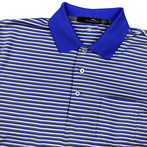 RLX Ralph Lauren Other - RLX Ralph Lauren Mens Striped Golf Polo Shirt Blue White Grey Size Medium Pocket